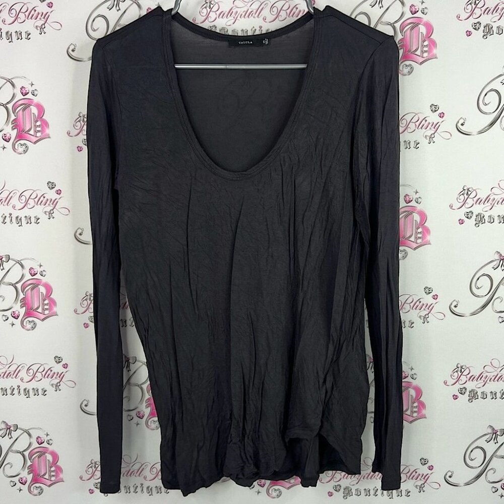 Talula long sleeve dark grey Black swoop neck top Women's Blouse